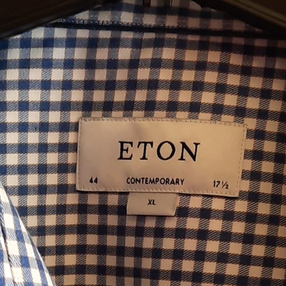 Eton AB Cambridge Blue White checkered 100% Long Sleeve Cotton Shirt 17.… - Picture 2 of 5